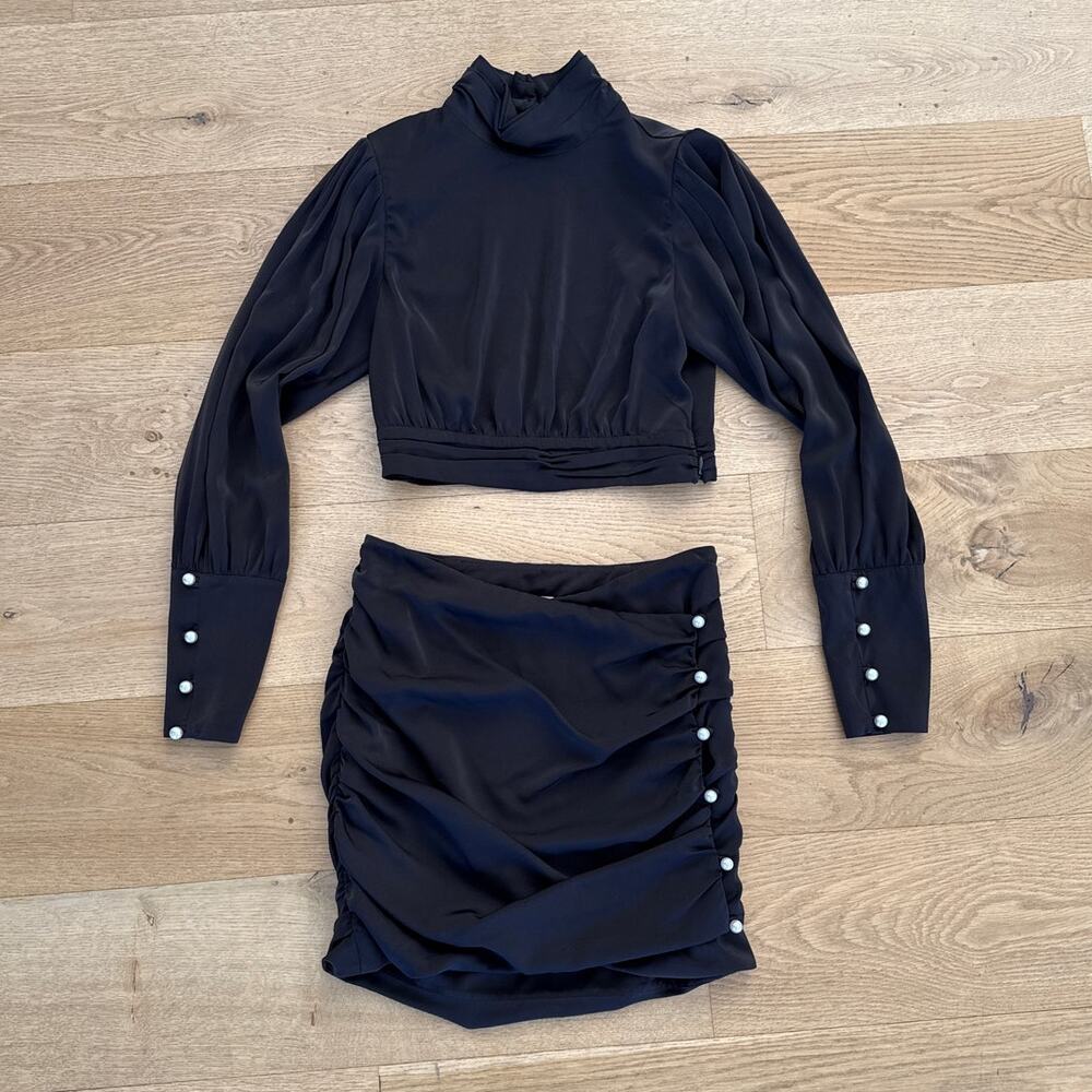 Camila Coelho - Kristen Open Back Long Sleeve Top & Ames Mini Skirt in Brown